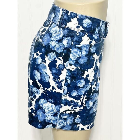 The Limited Women’s Floral Print Flat‎ Front Chino Shorts Blue White Size 14 - Picture 3 of 13